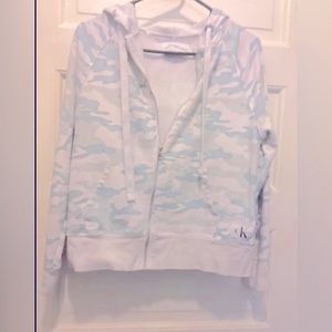 Calvin Klein zip Hooded Jacket Large Blue Camo